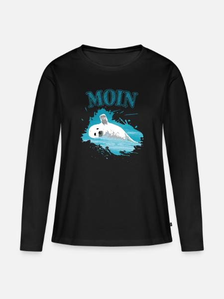 Moin Nordsee Ostsee Urlaub Insel Robbe Seehund - Frauen Premium Bio Langarmshirt - Schwarz