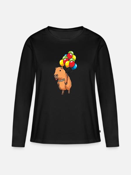 Capybara Wasserschwein Mit Luftballons Capybara - Frauen Premium Bio Langarmshirt - Schwarz