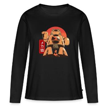 Cat Mech Robot Anime Mécanique Japonaise - T-shirt manches longues Premium bio Femme - noir - Devant - Julia (174cm)