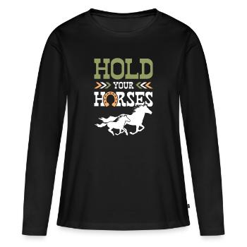 cheval cheval - T-shirt manches longues Premium bio Femme - noir - Devant - Julia (174cm)