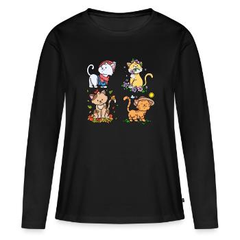 Chaque saison est une saison de chat Saisons Chats - T-shirt manches longues Premium bio Femme - noir - Devant - Julia (174cm)
