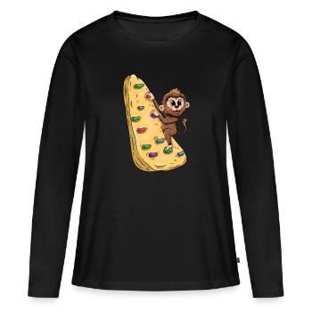 Escalade monkey Bouldering - T-shirt manches longues Premium bio Femme - noir - Devant - Julia (174cm)