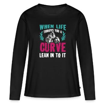 moto courbe de vie - T-shirt manches longues Premium bio Femme - noir - Devant - Julia (174cm)