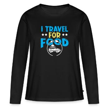 Je voyage pour la nourriture - T-shirt manches longues Premium bio Femme - noir - Devant - Julia (174cm)