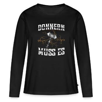 Donnern Muss Es Wikinger Kriegerin Walküre Odin - Frauen Premium Bio Langarmshirt - Schwarz - Vorne - Julia (174cm)