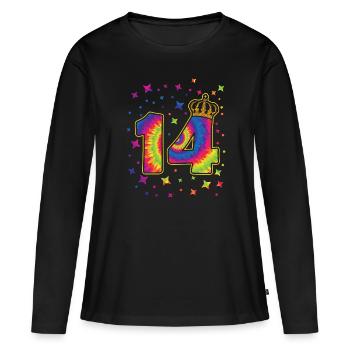 Tie-dye 14th birthday party 14 years old - Women's Premium Organic Long Sleeve Shirt - black - Front - Julia (174cm)