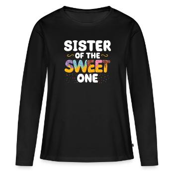 Sœur de douceur A | Famille correspondante - T-shirt manches longues Premium bio Femme - noir - Devant - Julia (174cm)