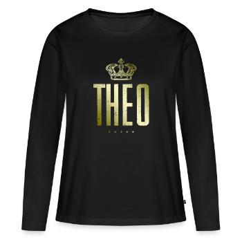 Théo - T-shirt manches longues Premium bio Femme - noir - Devant - Julia (174cm)