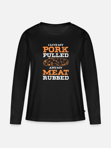 schweinefleisch grill spruch - Frauen Premium Bio Langarmshirt - Schwarz