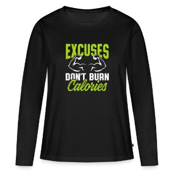 brûler des calories fitness - T-shirt manches longues Premium bio Femme - noir - Devant - Julia (174cm)