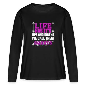 squats fitness - T-shirt manches longues Premium bio Femme - noir - Devant - Julia (174cm)