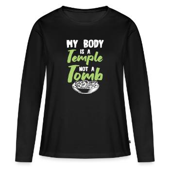 körper tempel vegan - Frauen Premium Bio Langarmshirt - Schwarz - Vorne - Julia (174cm)