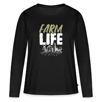devise de la vie à la ferme - T-shirt manches longues Premium bio Femme - noir - Devant - Julia (174cm)