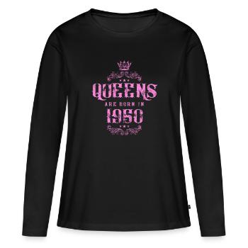 né en 1950 - T-shirt manches longues Premium bio Femme - noir - Devant - Julia (174cm)