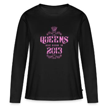 né en 2013 - T-shirt manches longues Premium bio Femme - noir - Devant - Julia (174cm)