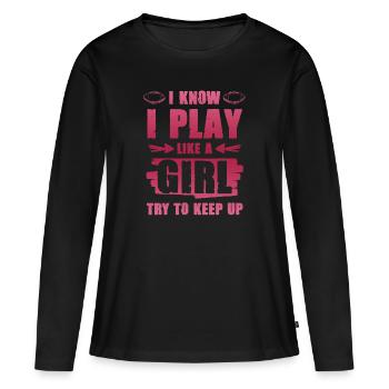fille fille football - T-shirt manches longues Premium bio Femme - noir - Devant - Julia (174cm)