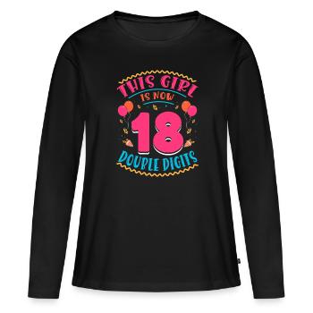 Cette fille a maintenant 18 | Thème Cupcake - T-shirt manches longues Premium bio Femme - noir - Devant - Julia (174cm)