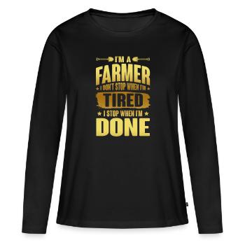 devise de l’agriculteur - T-shirt manches longues Premium bio Femme - noir - Devant - Julia (174cm)