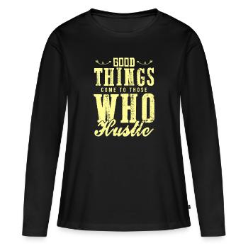arbeit hustle - Frauen Premium Bio Langarmshirt - Schwarz - Vorne - Julia (174cm)