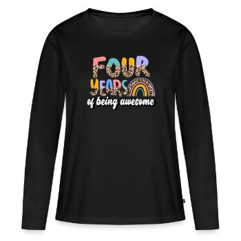 Quatre ans Génial Animal Skin Pattern Anniversaire - T-shirt manches longues Premium bio Femme - noir - Devant - Julia (174cm)