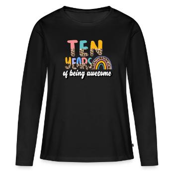 Dix ans Génial Animal Skin Pattern Anniversaire - T-shirt manches longues Premium bio Femme - noir - Devant - Julia (174cm)