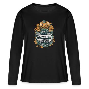 Citrouille d’Halloween disant que la vie est une gourde - T-shirt manches longues Premium bio Femme - noir - Devant - Julia (174cm)