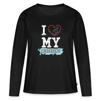 J’aime mes couples de copains - T-shirt manches longues Premium bio Femme - noir - Devant - Julia (174cm)