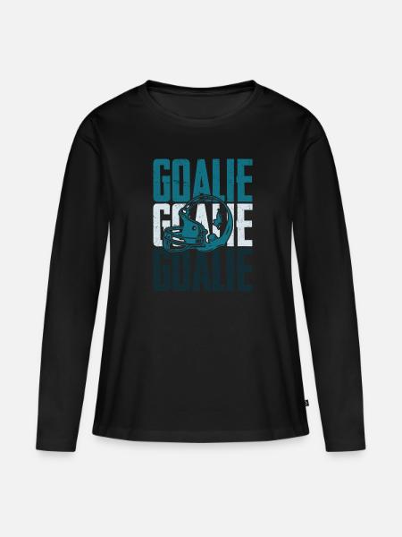 ice hockey goalie spruch - Frauen Premium Bio Langarmshirt - Schwarz