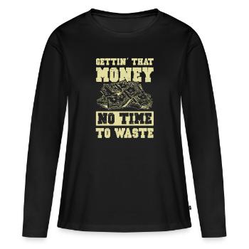Obtenir de l’argent - T-shirt manches longues Premium bio Femme - noir - Devant - Julia (174cm)