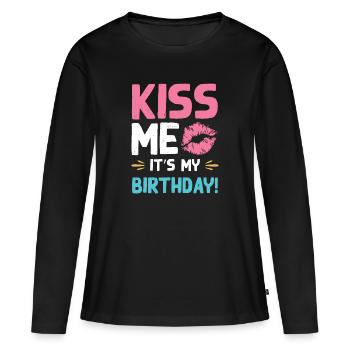 Anniversaire de Kiss Me - T-shirt manches longues Premium bio Femme - noir - Devant - Julia (174cm)