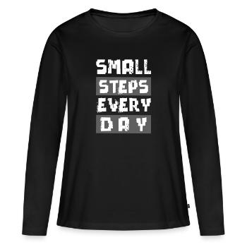 Succès Petits pas - T-shirt manches longues Premium bio Femme - noir - Devant - Julia (174cm)