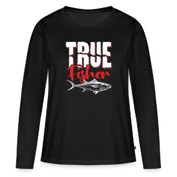 Fidèle pêcheur pêchant dicton - T-shirt manches longues Premium bio Femme - noir - Devant - Julia (174cm)