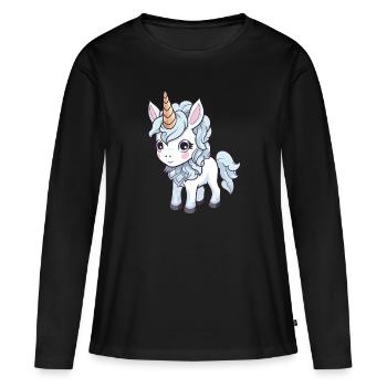 Licorne Bande Dessinée Mignon - T-shirt manches longues Premium bio Femme - noir - Devant - Julia (174cm)