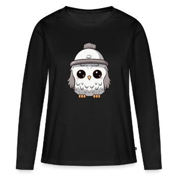 Eule Winter Tier Niedlich Comic - Frauen Premium Bio Langarmshirt - Schwarz - Vorne - Julia (174cm)