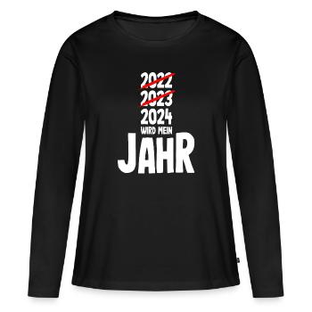 Silvester 2024 wird mein Jahr - Frauen Premium Bio Langarmshirt - Schwarz - Vorne - Julia (174cm)