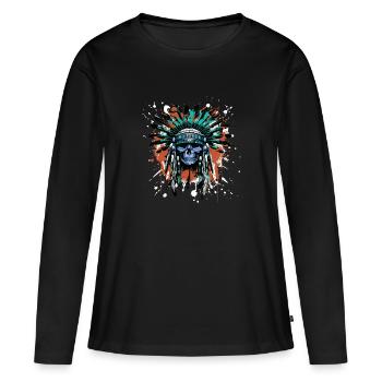 Apache Crâne Indien Coloré - T-shirt manches longues Premium bio Femme - noir - Devant - Julia (174cm)