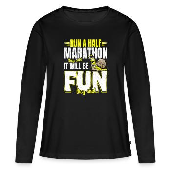 Laufen Joggen Laufshirt Herren Damen Halbmarathon - Frauen Premium Bio Langarmshirt - Schwarz - Vorne - Julia (174cm)