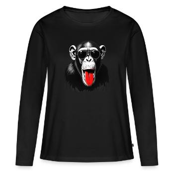 Singe chimpanzé motif animal drôle de singe - T-shirt manches longues Premium bio Femme - noir - Devant - Julia (174cm)