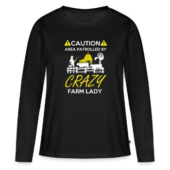 Crazy Farm Lady - Women's Premium Organic Long Sleeve Shirt - black - Front - Julia (174cm)