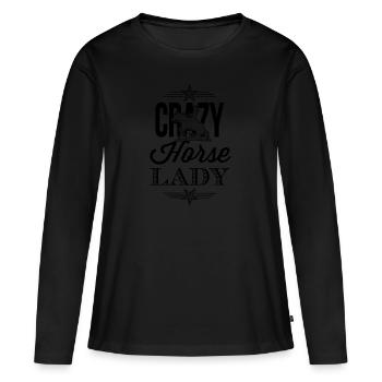 Crazy Horse Lady - équitation western - édition noire - T-shirt manches longues Premium bio Femme - noir - Devant - Julia (174cm)