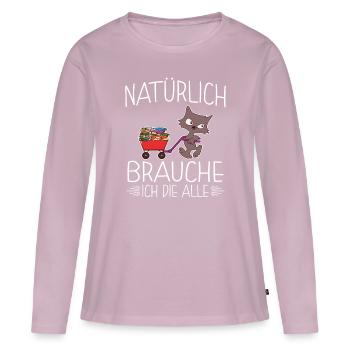 Book Nerd Bücherwurm Leseratte Katze - Frauen Premium Bio Langarmshirt - Altrosa - Vorne - Julia (174cm)