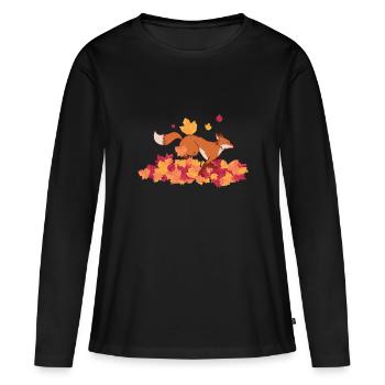 Renard roux en automne renard roux - T-shirt manches longues Premium bio Femme - noir - Devant - Julia (174cm)