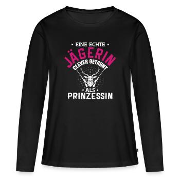 Jägerin jagen Jagd Spruch - Frauen Premium Bio Langarmshirt - Schwarz - Vorne - Julia (174cm)