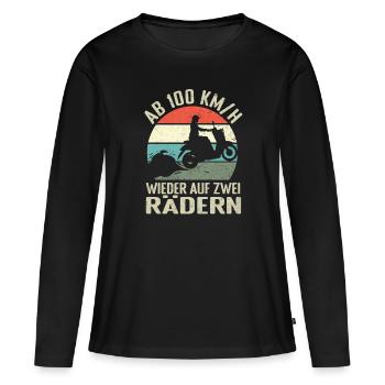 Retro Mopet Mofa Motorroller - Frauen Premium Bio Langarmshirt - Schwarz - Vorne - Julia (174cm)