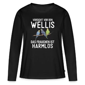 Budgerigar Welli Amateur d’oiseaux Perruches - T-shirt manches longues Premium bio Femme - noir - Devant - Julia (174cm)