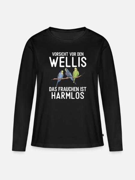 Wellensittich Welli Vogelliebhaber Sittiche - Frauen Premium Bio Langarmshirt - Schwarz