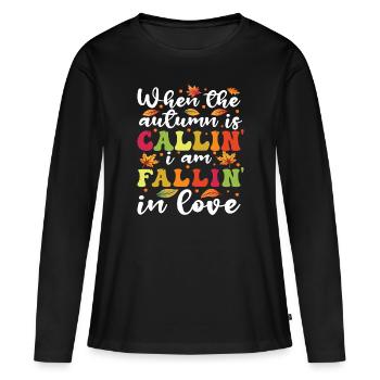 Leaf Peeping Autumn Peeper - Frauen Premium Bio Langarmshirt - Schwarz - Vorne - Julia (174cm)