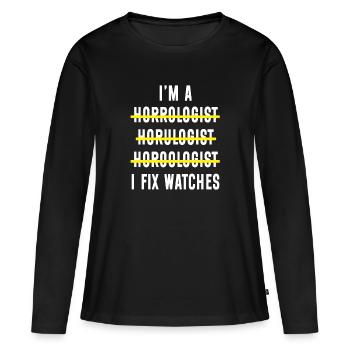 Horloger horloger - T-shirt manches longues Premium bio Femme - noir - Devant - Julia (174cm)