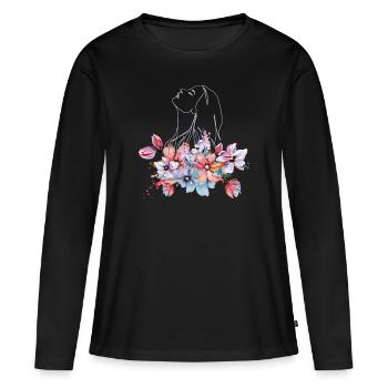 Fleur🌺 - T-shirt manches longues Premium bio Femme - noir - Devant - Julia (174cm)