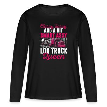 Log Truck Driver Timber Lorry Funny Logging Truck - Women's Premium Organic Long Sleeve Shirt - black - Front - Julia (174cm)